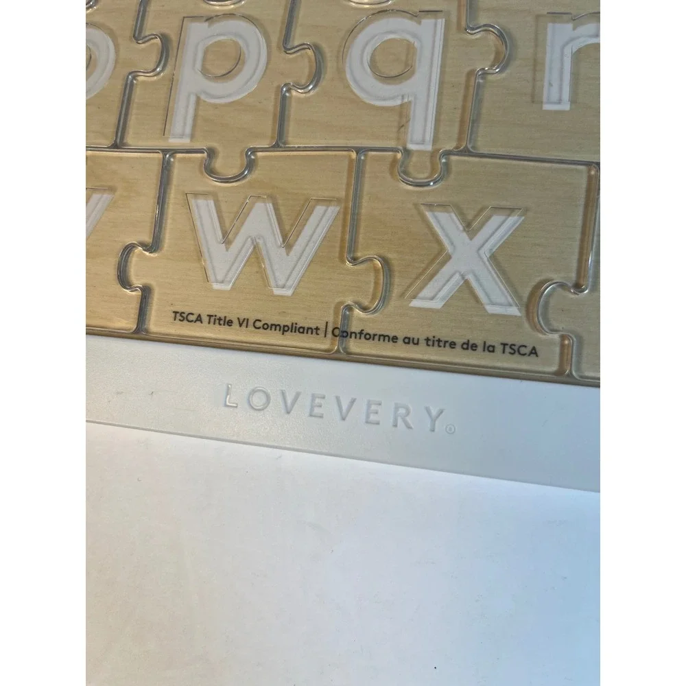 Lovevery Wooden Alphabet Puzzle Clear Acrylic Pieces and Animal Illustrations
